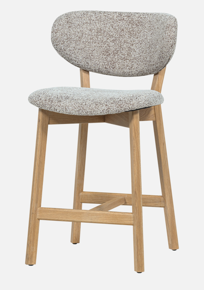 Udar Bar Stool – FSC® Oak Wood & Natural Upholstery - Elara Maison