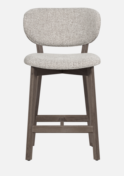 Udar Bar Stool – FSC® Oak Wood & Brown Finish Upholstery - Elara Maison
