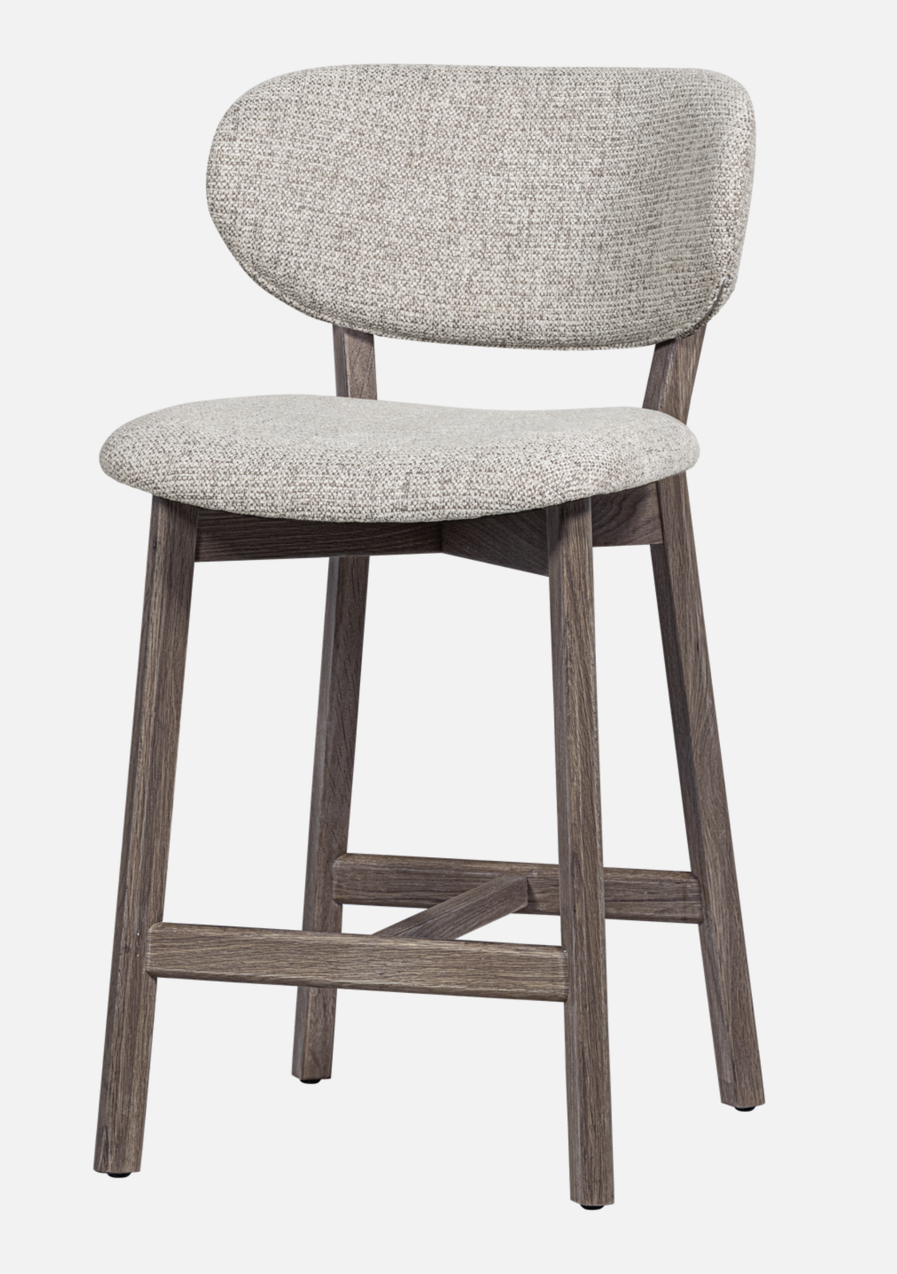 Udar Bar Stool – FSC® Oak Wood & Brown Finish Upholstery - Elara Maison