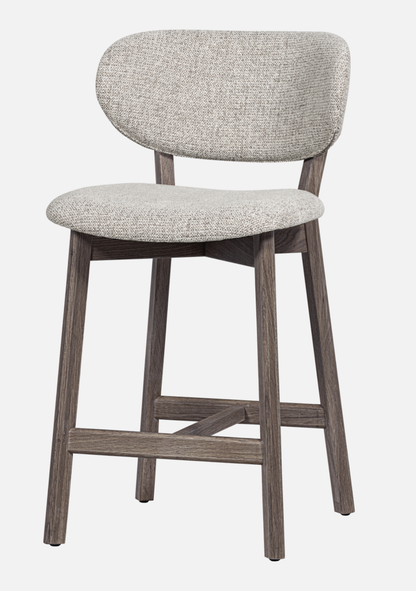 Udar Bar Stool – FSC® Oak Wood & Brown Finish Upholstery - Elara Maison