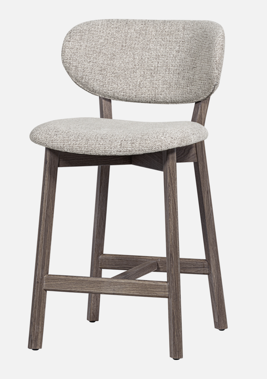 Udar Bar Stool – FSC® Oak Wood & Brown Finish Upholstery