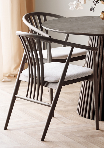Agustin Dining Chair – FSC® Smoked Oak Wood & Soft Fabric - Elara Maison