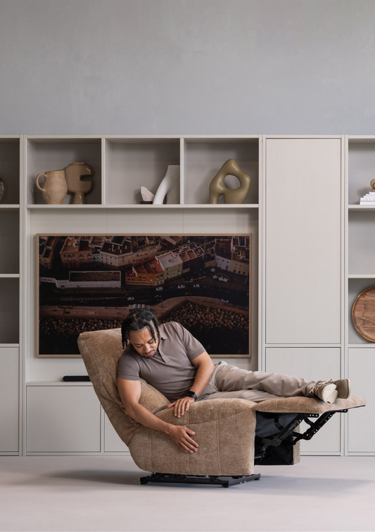 Hein Electric Recliner – Light Brown Woven Rib