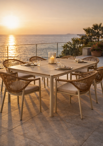 Abela Dining Chair – Sand PE Rattan & Aluminium - Set of 2