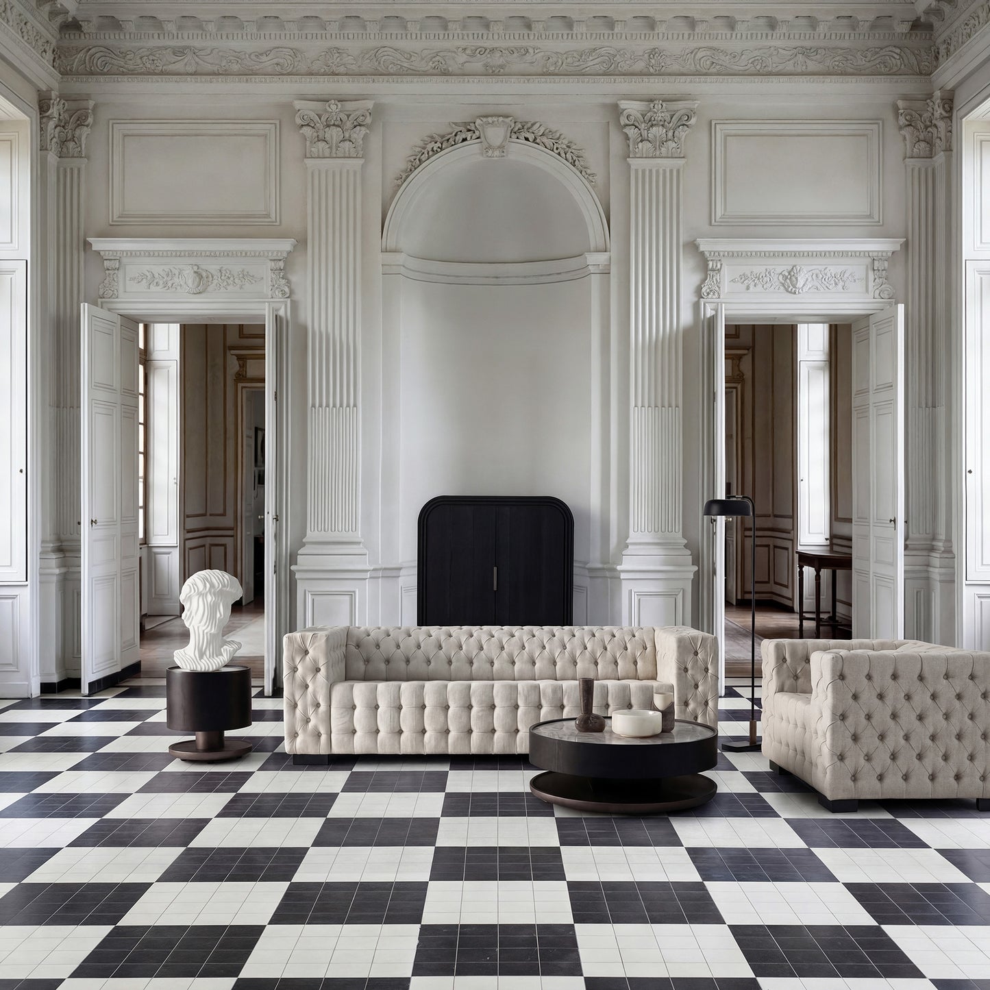 Breil Round Coffee Table – Black Oak & White Marble